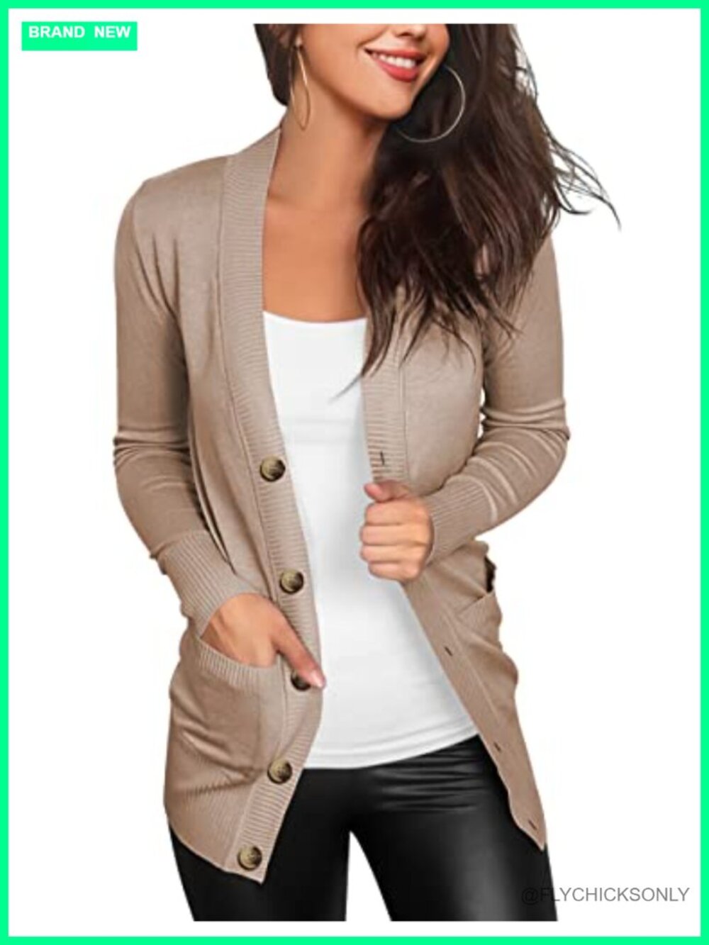 Women's Lightweight V-Neck Cardigan with Pockets Long Sleeve Soft